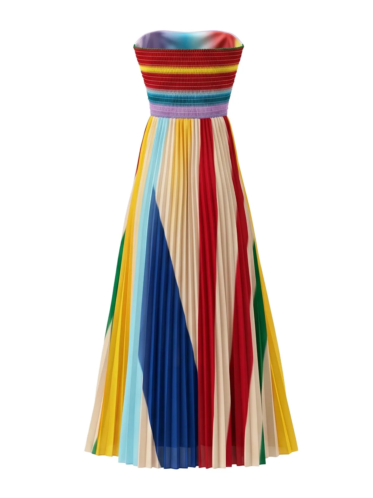 1970s Rainbow Pleated Strapless Maxi Dress sold by Retro Stage product image thumbnail 4