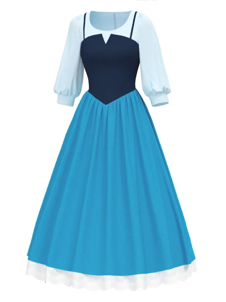2PCS Blue 1940s Blouse & Colorblock Suspender Dress sold by Retro Stage product image thumbnail 3