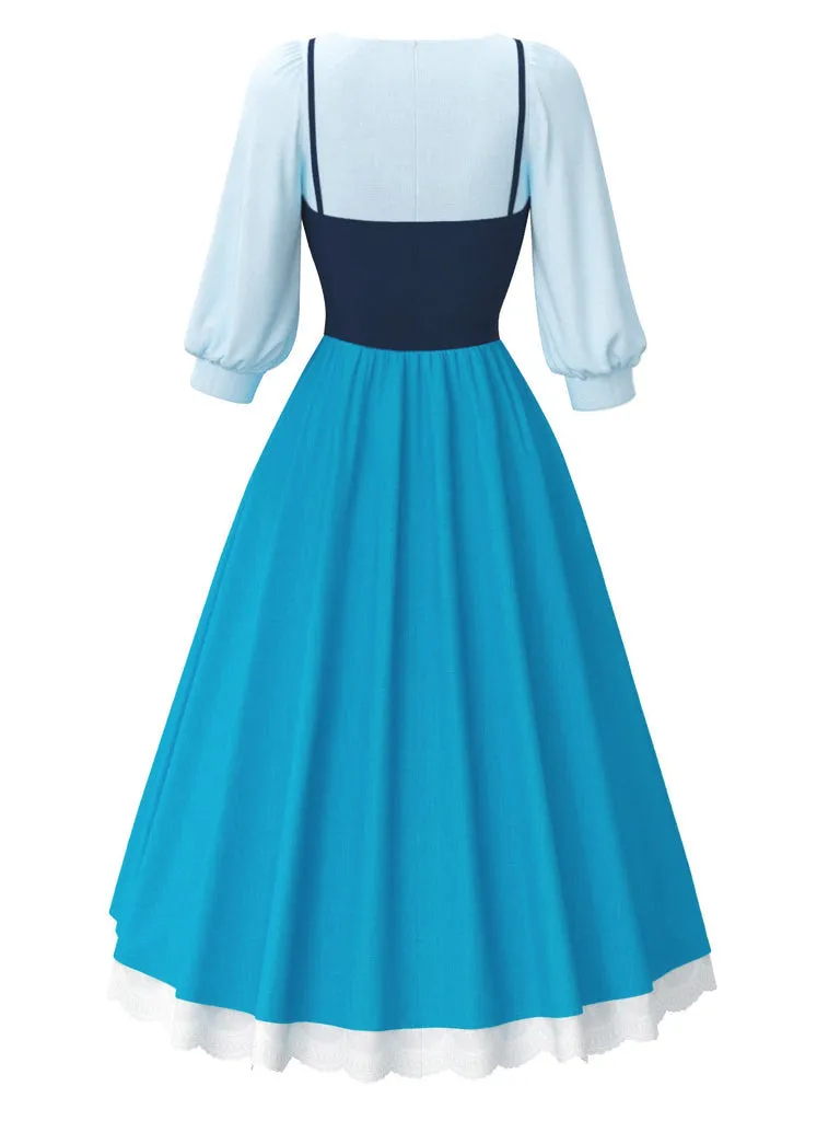 2PCS Blue 1940s Blouse & Colorblock Suspender Dress sold by Retro Stage product image thumbnail 4