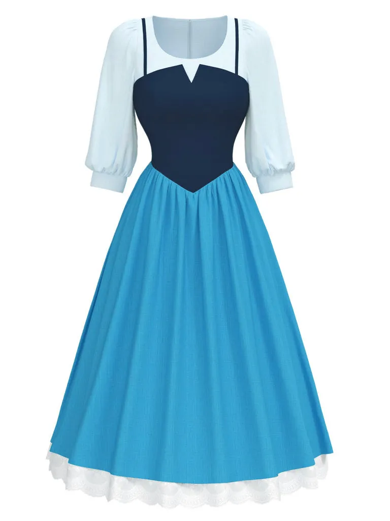2PCS Blue 1940s Blouse & Colorblock Suspender Dress sold by Retro Stage product image thumbnail 2