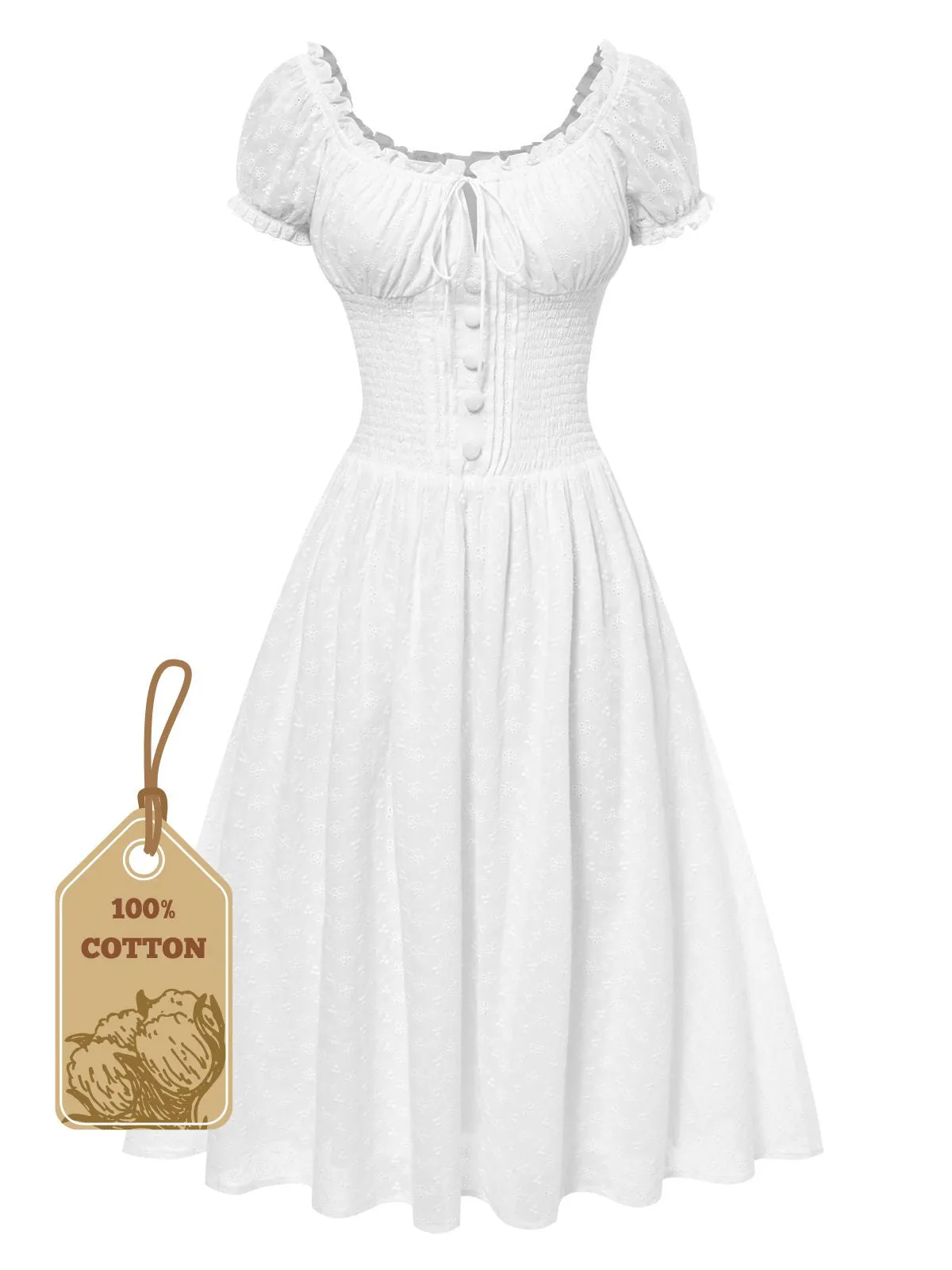 White 1940s Solid Cotton Embroidered Lace Dress sold by Retro Stage product image thumbnail 5
