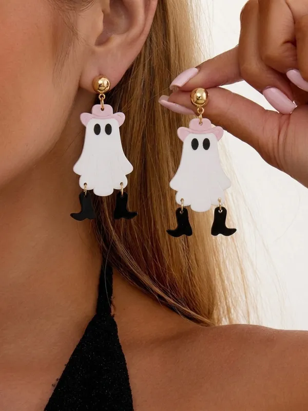 Vintage Ghost Western Halloween Dangle Earrings made by Retro Stage