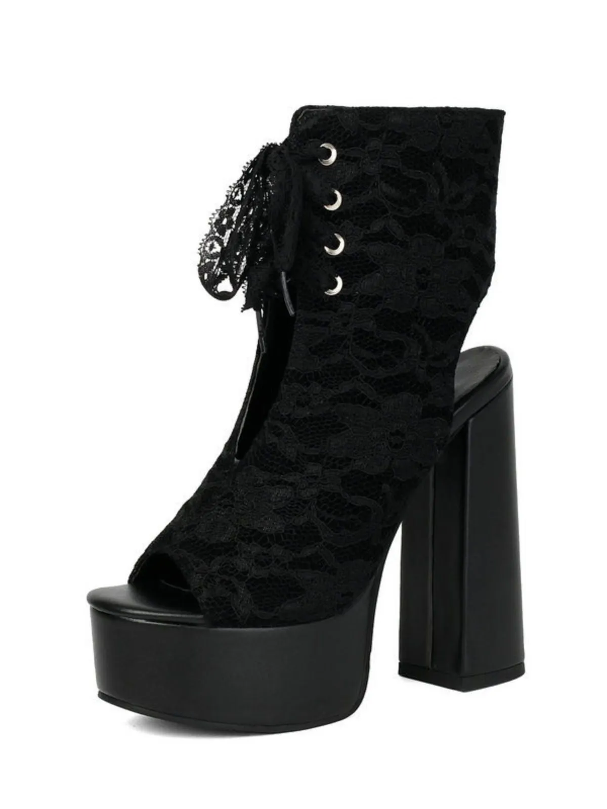 Lace Open Toe Lace-Up Chunky Heel Shoes sold by Retro Stage