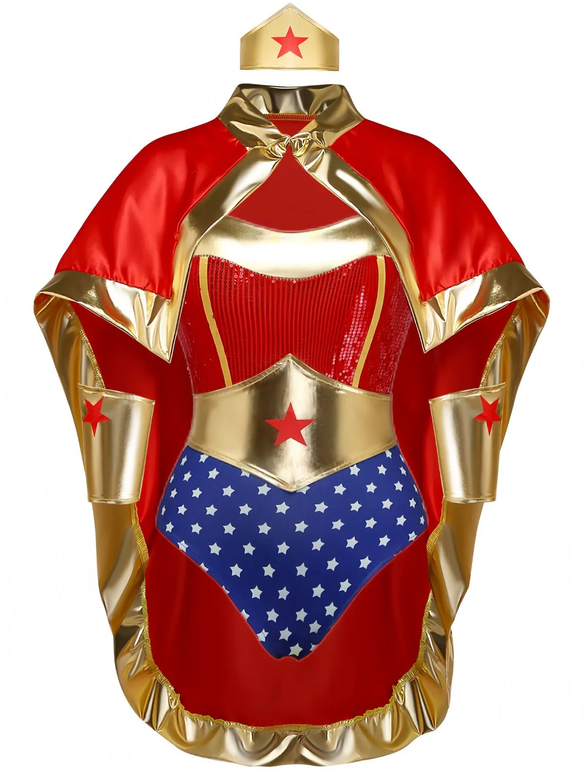 Red 1980s Star Superhero Cape Costume Bodysuit & Cape sold by Retro Stage product image thumbnail 2