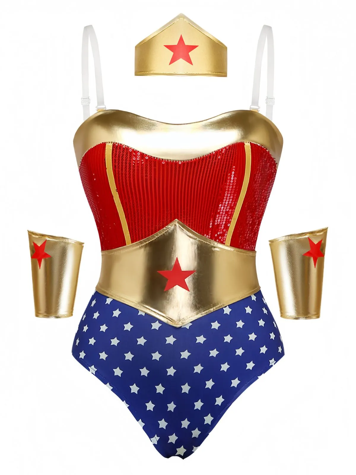 Red 1980s Star Superhero Cape Costume Bodysuit & Cape sold by Retro Stage product image thumbnail 3