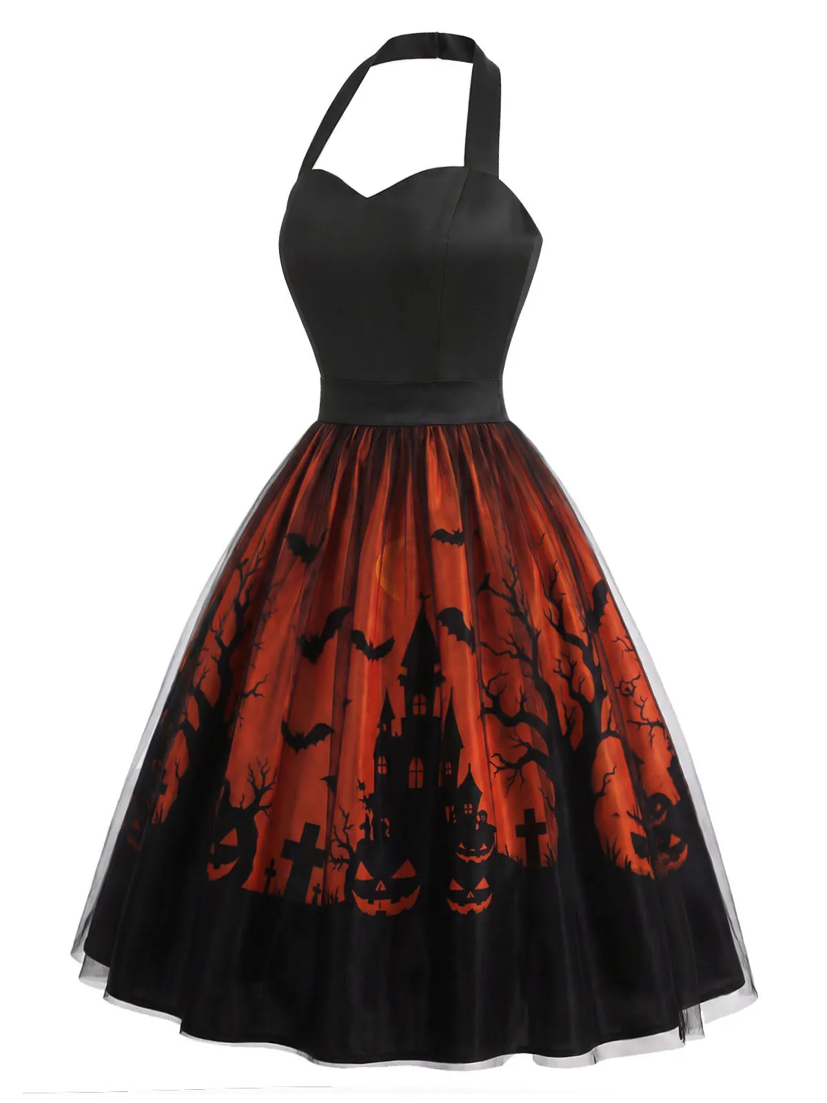Black 1950s Halter Sweetheart Neck Tulle Halloween Dress sold by Retro Stage product image thumbnail 3