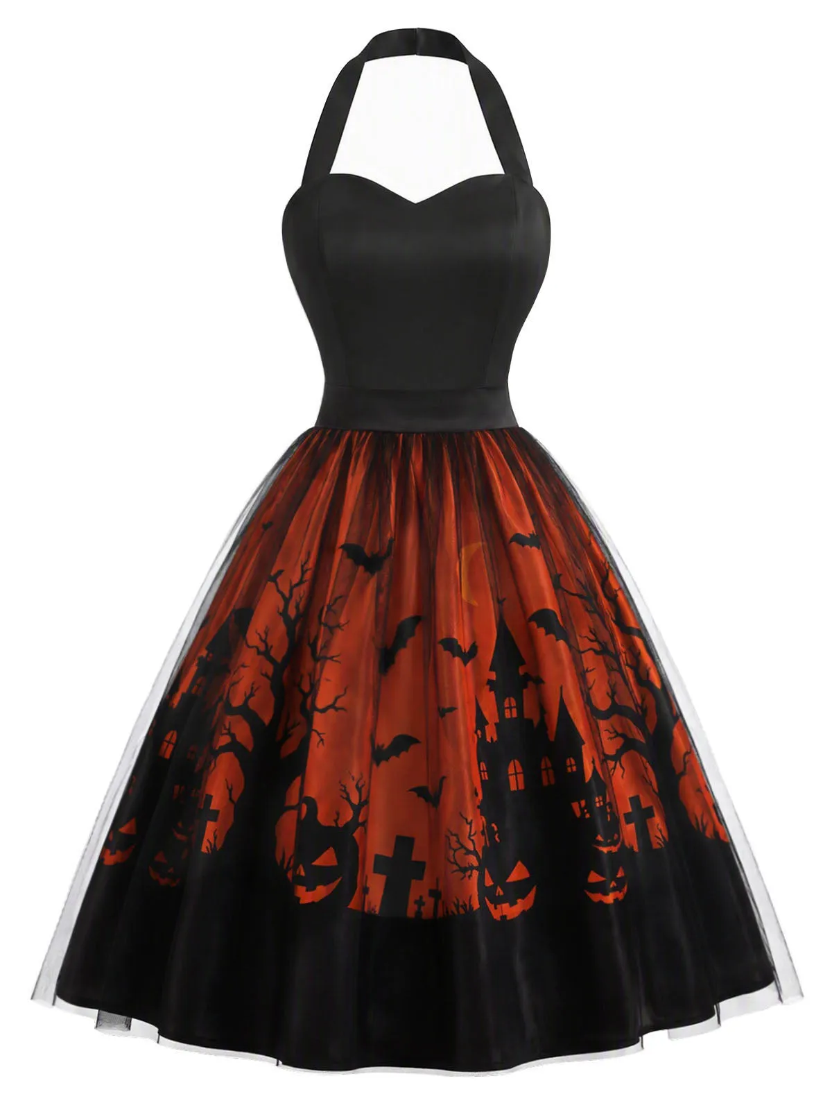 Black 1950s Halter Sweetheart Neck Tulle Halloween Dress sold by Retro Stage product image thumbnail 2