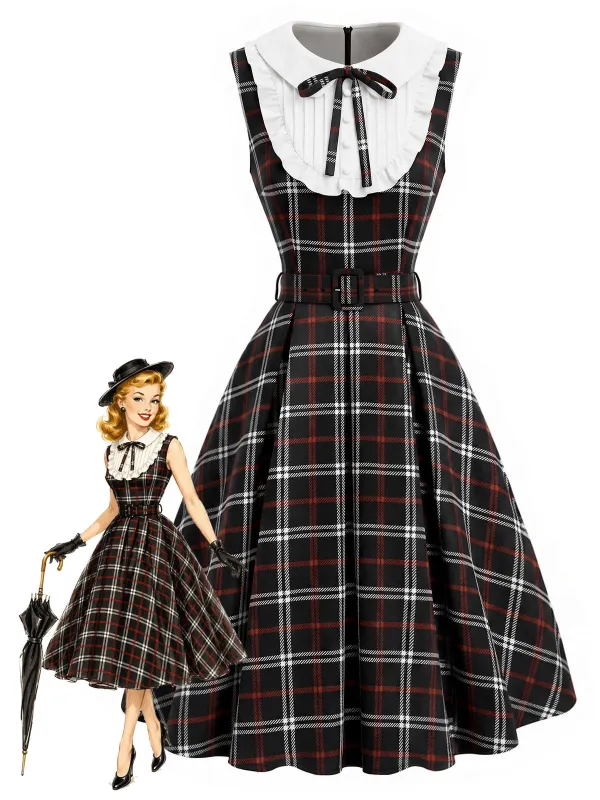 [Pre-Sale] Black & Red 1950s Plaid Peter Pan Collar Dress made by Retro Stage