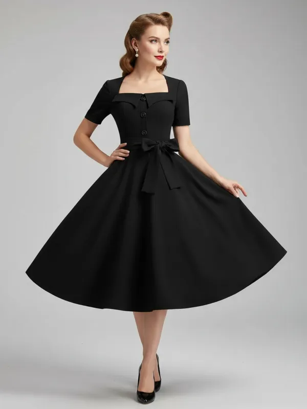 1950s Square Neck Short Sleeves Dress made by Retro Stage