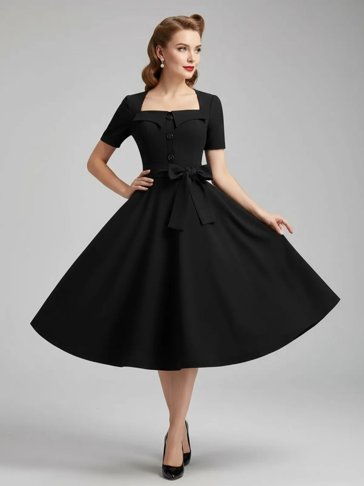 1950s Square Neck Short Sleeves Dress sold by Retro Stage