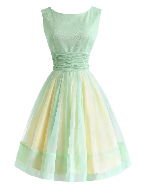 [Pre-Sale] Yellow Green 1950s Boat Neck Mesh Dress made by Retro Stage