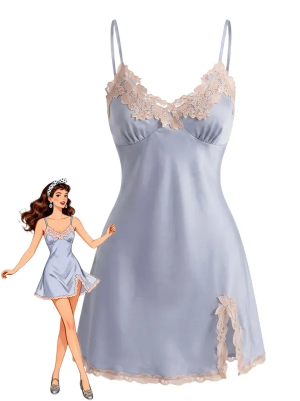 1930s Satin Lace Trim Slip Nightgown made by Retro Stage
