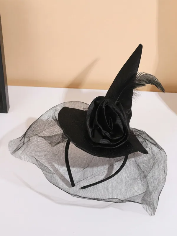 Rose Mesh Feather Witch Hat Headband made by Retro Stage