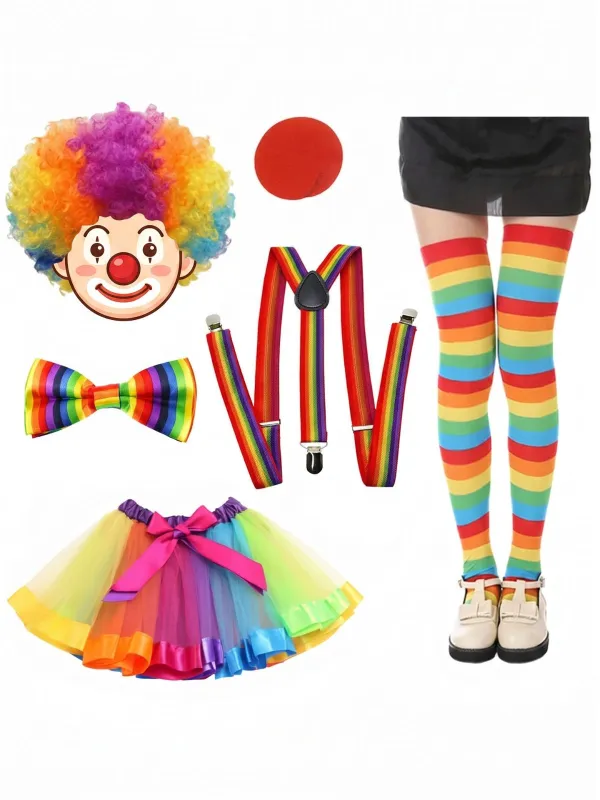 Rainbow Clown Costume Accessory Set made by Retro Stage