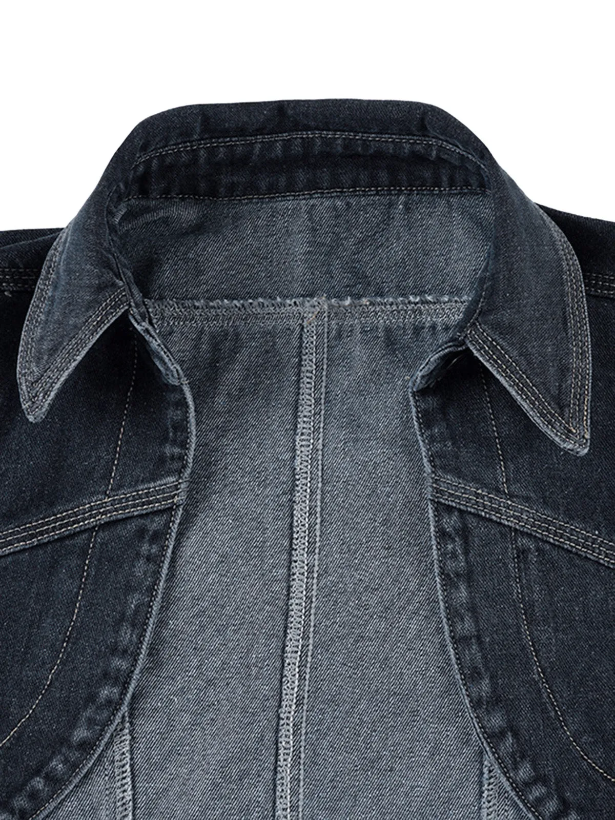 Deep Blue 1950s Lapel Denim Cropped Jacket sold by Retro Stage product image thumbnail 4