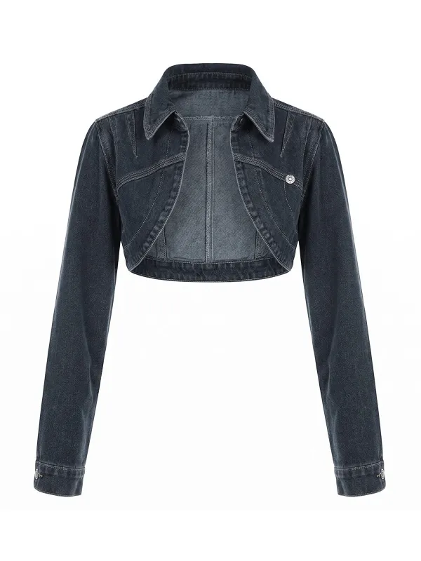 Deep Blue 1950s Lapel Denim Cropped Jacket made by Retro Stage