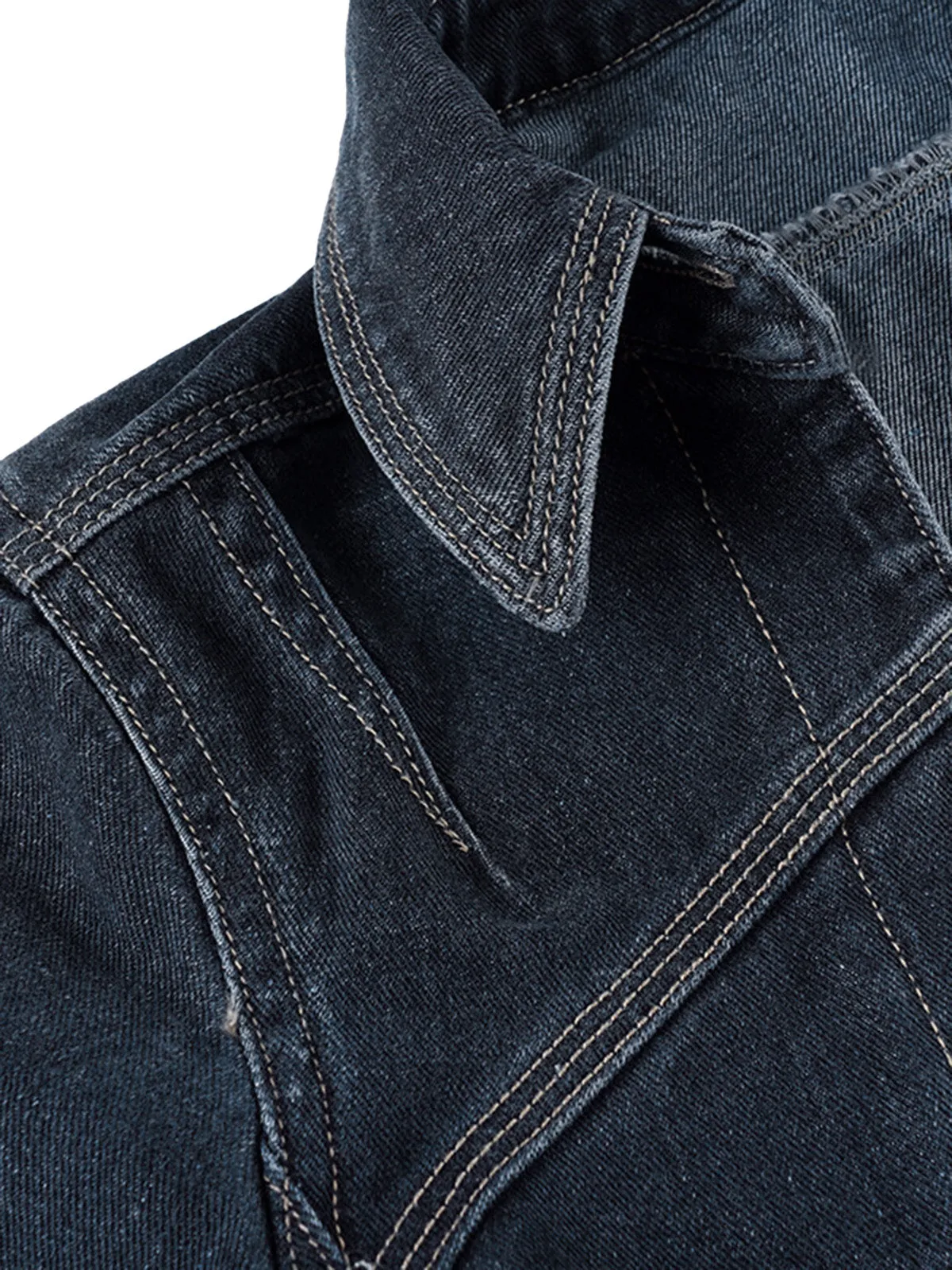 Deep Blue 1950s Lapel Denim Cropped Jacket sold by Retro Stage product image thumbnail 2