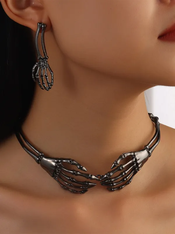 Halloween Gothic Skeleton Ghost Hand Necklace & Earring Set made by Retro Stage