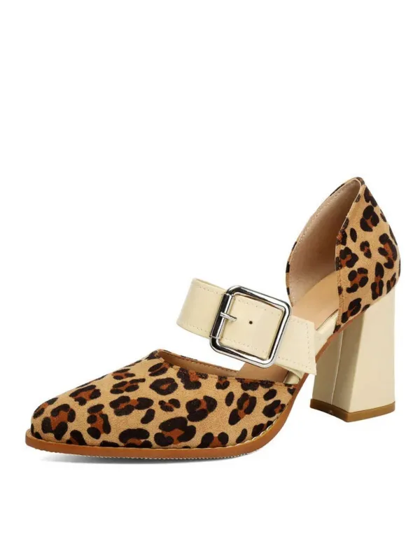 Leopard Buckle Strap Chunky High Heel Mary Jane Pumps made by Retro Stage