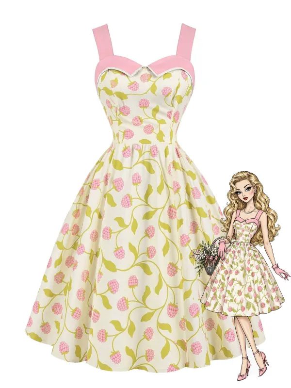 [Pre-Sale] Pale Green 1950s Suspender Carnberry Print Dress made by Retro Stage
