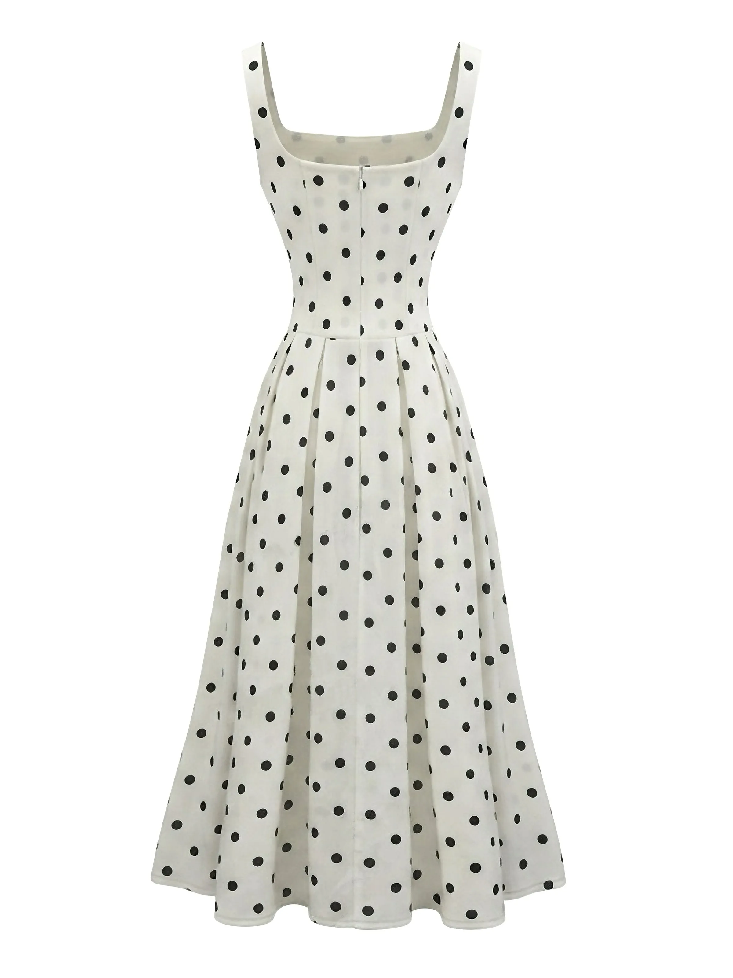 White 1950s Square Neck Polka Dot Sleeveless Pleated Dress sold by Retro Stage product image thumbnail 5