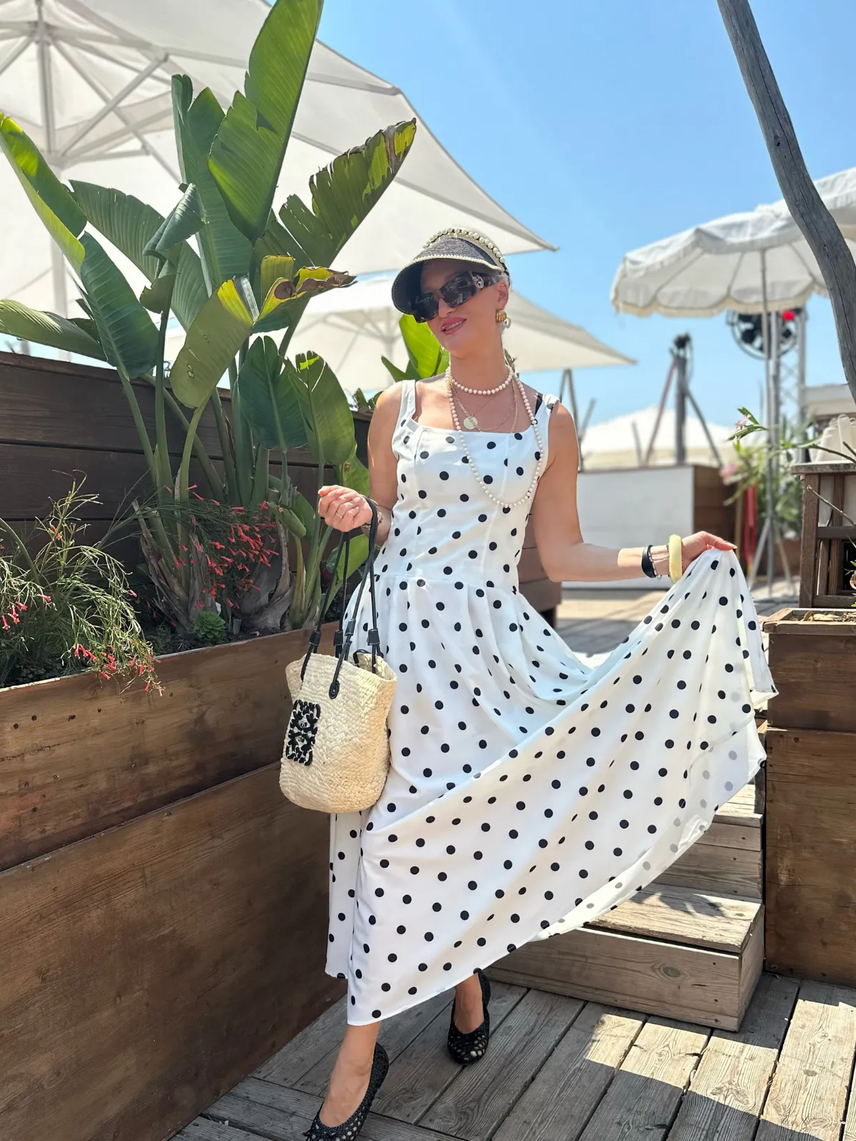 White 1950s Square Neck Polka Dot Sleeveless Pleated Dress sold by Retro Stage product image thumbnail 2