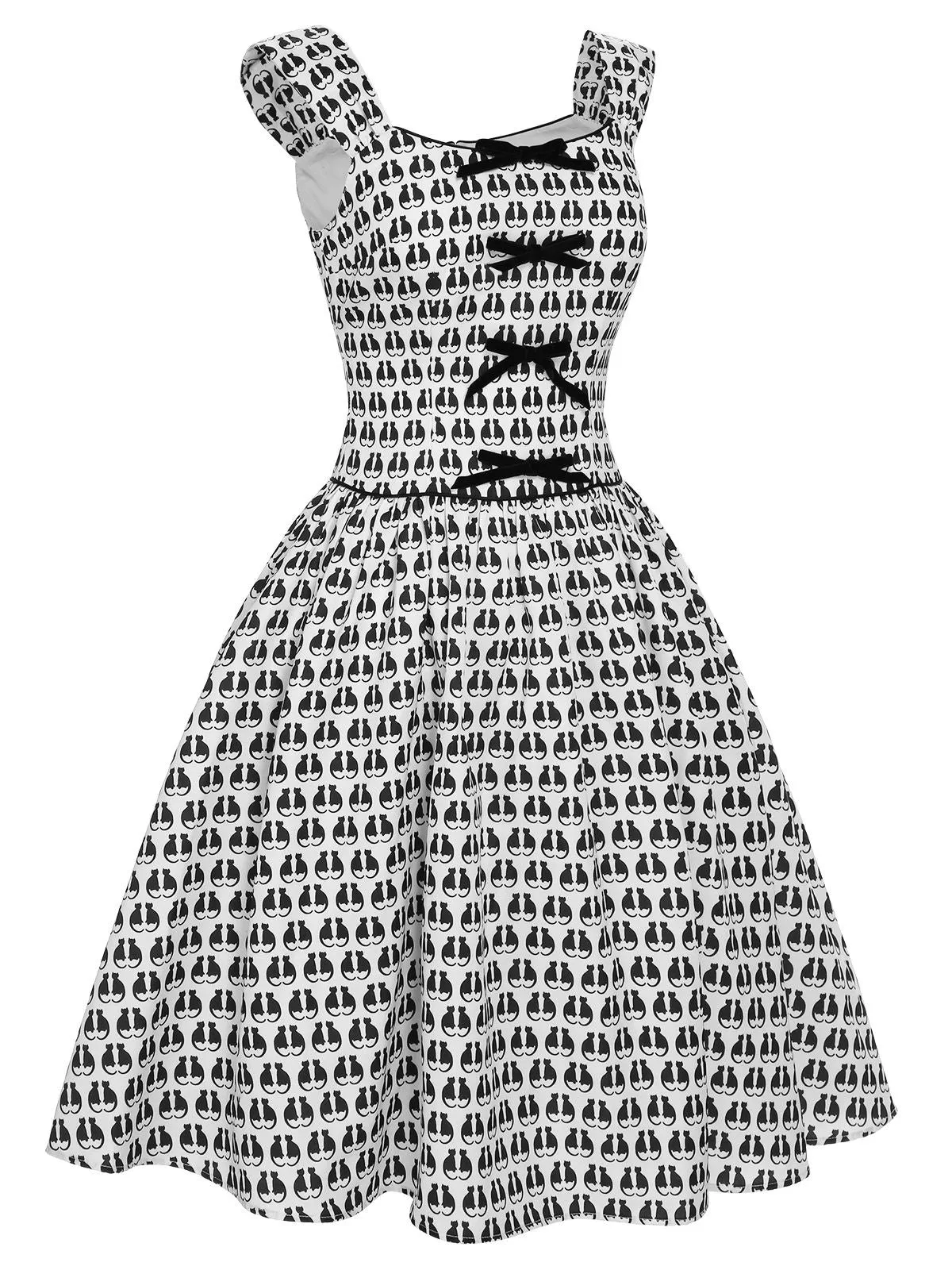 1950s Halloween Cat Print Velvet Bow Dress sold by Retro Stage product image thumbnail 3