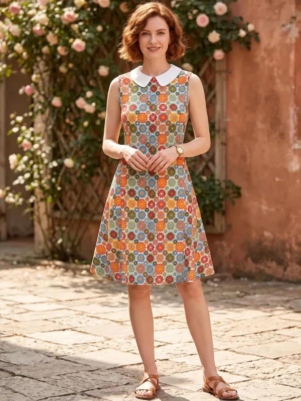 Orange 1960s Daisy Peter Pan Collar Dress made by Retro Stage