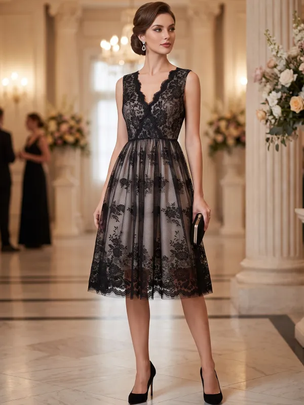 Black 1950s Lace Floral Swing Dress made by Retro Stage