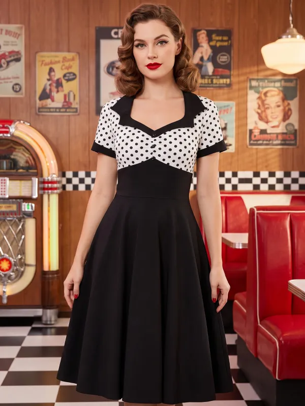 1950s Polka Dot Patchwork Swing Dress made by Retro Stage
