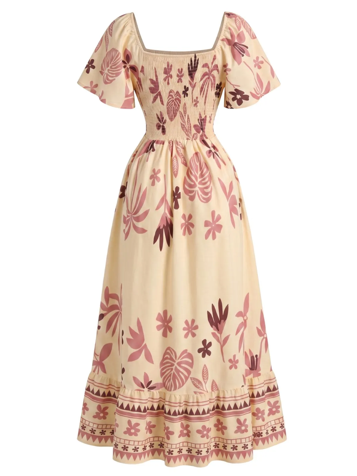 1970s Square Neck Floral Boho Flutter Sleeve Dress sold by Retro Stage product image thumbnail 3