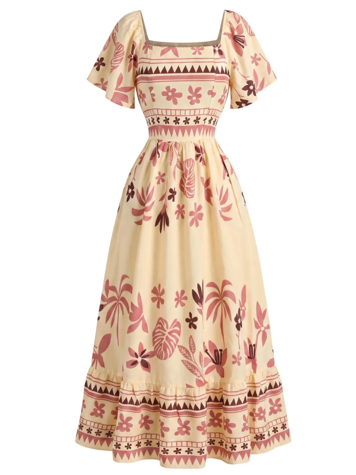 1970s Square Neck Floral Boho Flutter Sleeve Dress sold by Retro Stage product image thumbnail 2