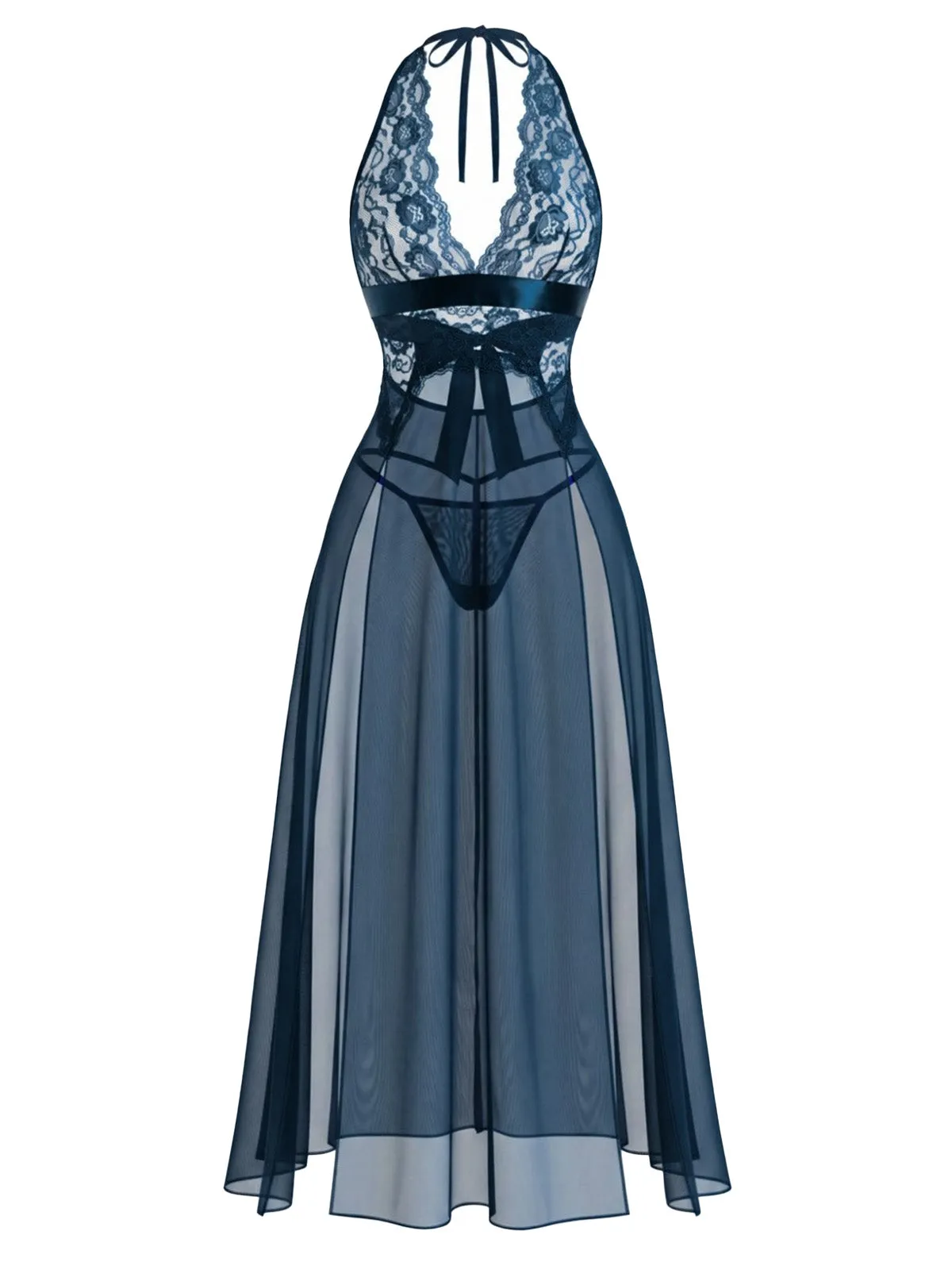 1930s Sheer Mesh Lace Slim Backless Long Nightgown sold by Retro Stage product image thumbnail 5