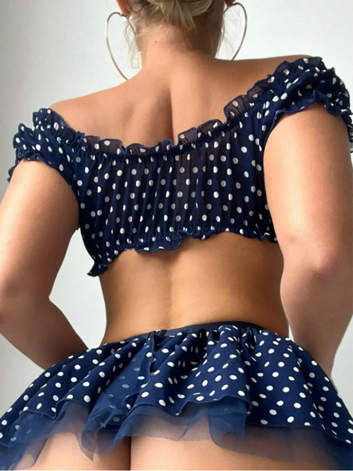 1950s Polka Dot Sheer Mesh Off-Shoulder Lingerie Set sold by Retro Stage product image thumbnail 5