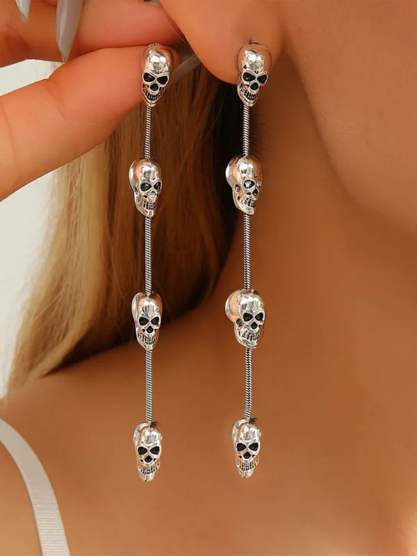 Silver Gothic Skull Drop Earrings made by Retro Stage