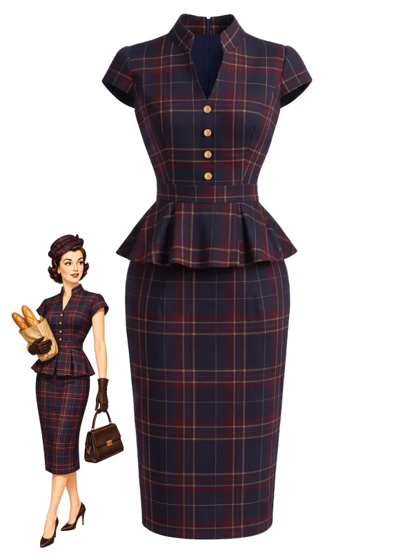 [Pre-Sale] 2PCS Wine Red 1960s Plaid V-Neck Vest & Skirt Set made by Retro Stage