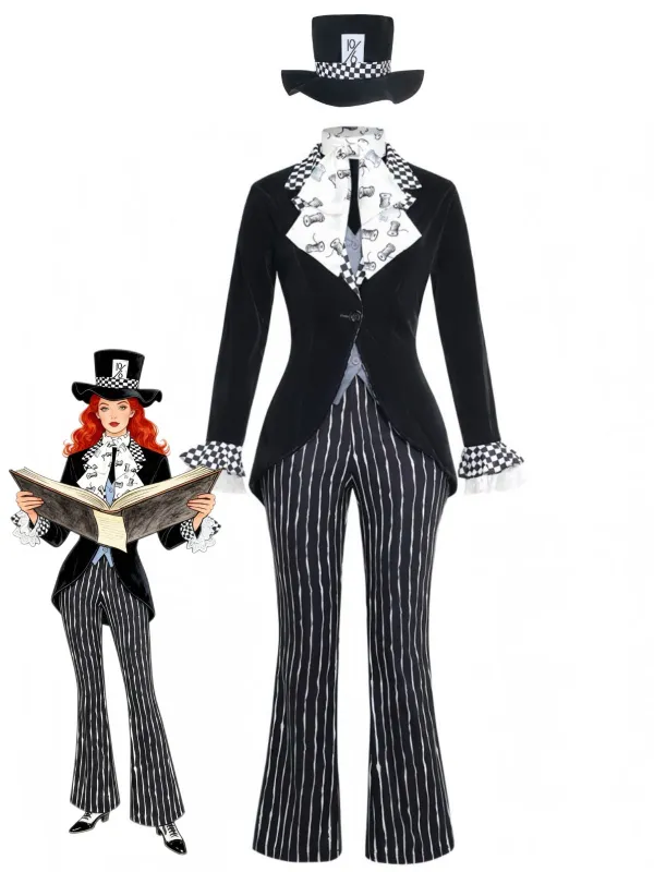 5PCS Black 1940s Stripe Flare Cosplay Halloween Costume Set made by Retro Stage