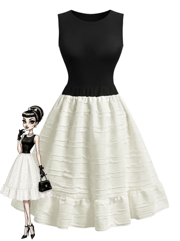 [Pre-Sale] 2PCS 1950s Black Knit Top & Ivory Textured Ruffle Skirt Set made by Retro Stage