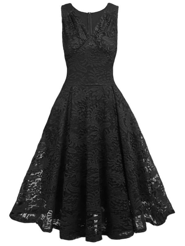 1950s Floral Lace Solid Swing Dress made by Retro Stage