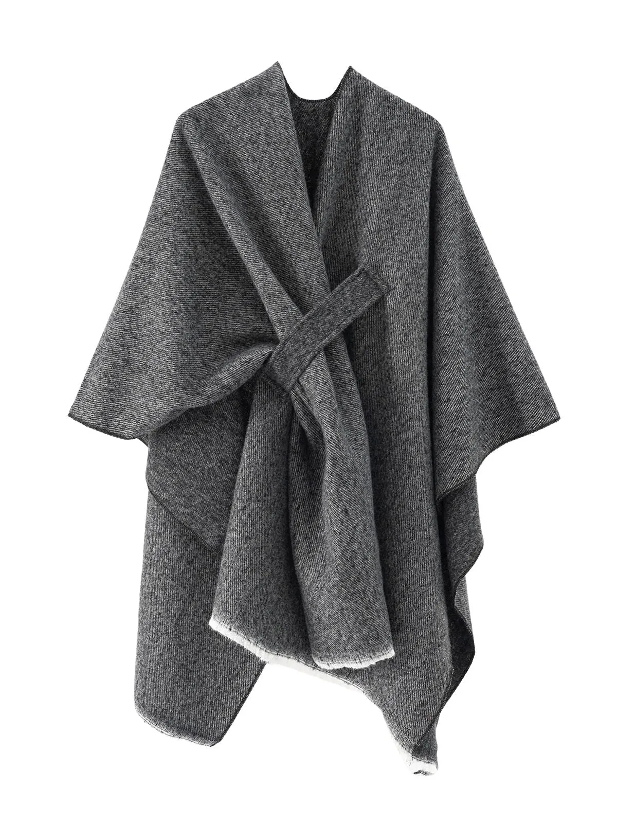 1970s Raw Edge Solid Belted Poncho sold by Retro Stage product image thumbnail 3