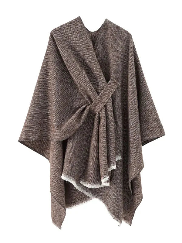 1970s Raw Edge Solid Belted Poncho made by Retro Stage