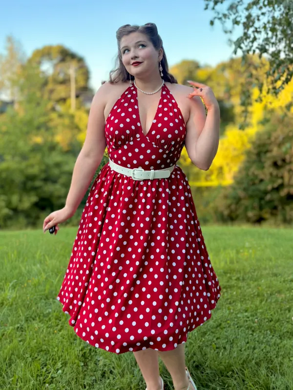 Red 1950s Polka Dot Halter Dress made by Retro Stage