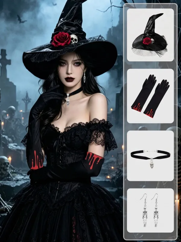 Black Skull Gothic Witch Accessories Set made by Retro Stage