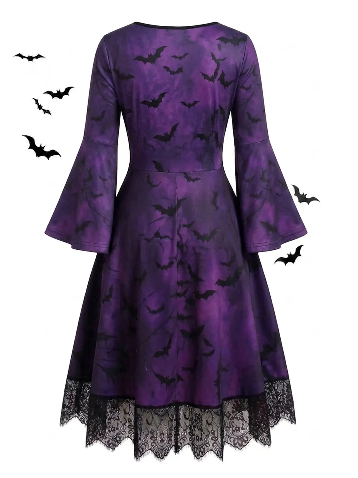 1950s Gothic Halloween Skeleton Bell Long Sleeve Lace Dress sold by Retro Stage product image thumbnail 5