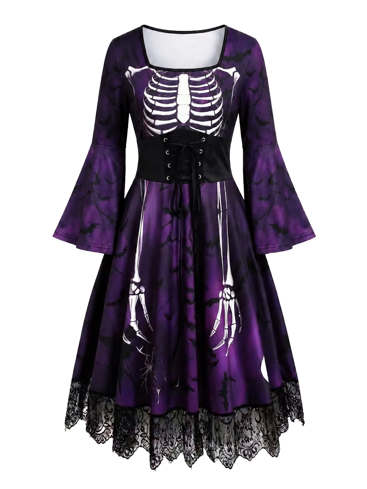 1950s Gothic Halloween Skeleton Bell Long Sleeve Lace Dress sold by Retro Stage product image thumbnail 2