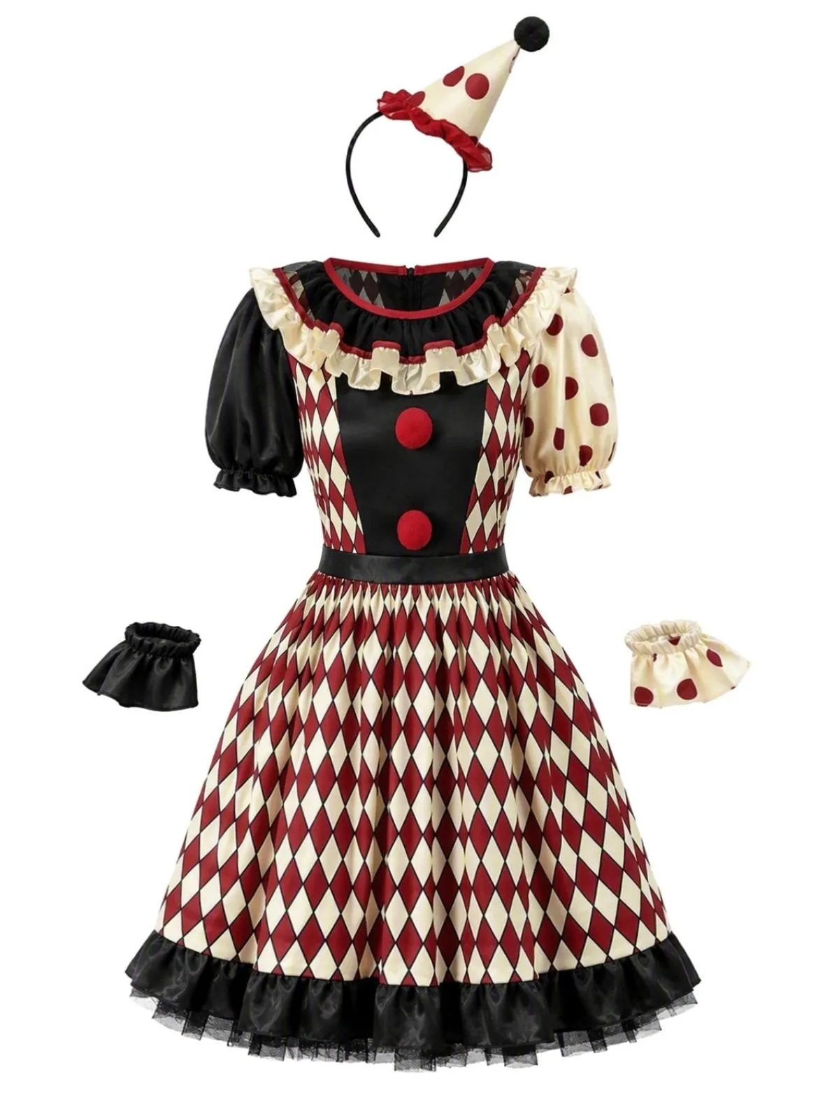 1950s Polka‑Dot Puff Sleeve Clown Halloween Cosplay Dress sold by Retro Stage product image thumbnail 2