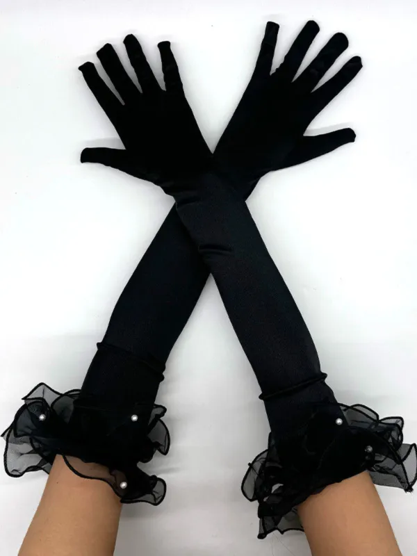 Pearl Ruffle Long Opera Gloves made by Retro Stage