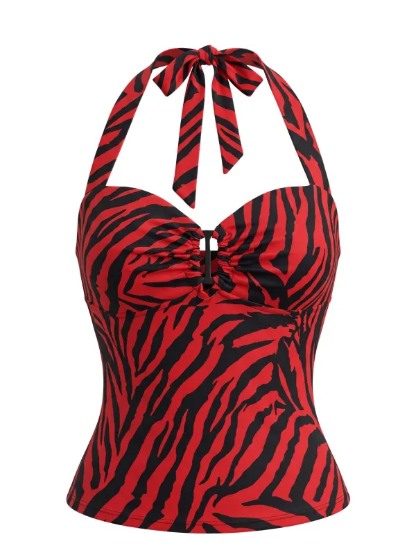 Red 1970s Zebra Obsession Nikki Cosplay Halter Top made by Retro Stage