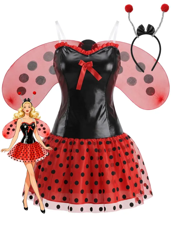 1960s Polka Dot Ladybug Cosplay Halloween Costume Set made by Retro Stage