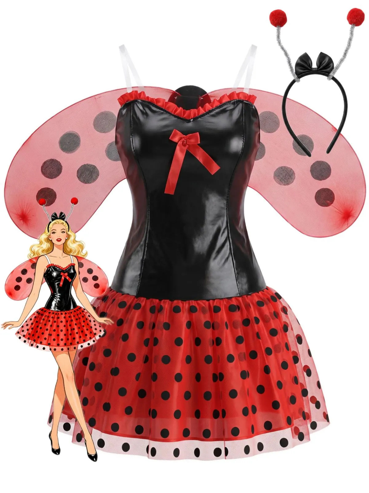 1960s Polka Dot Ladybug Cosplay Halloween Costume Set sold by Retro Stage